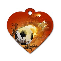 Soccer With Fire And Flame And Floral Elelements Dog Tag Heart (two Sides) by FantasyWorld7