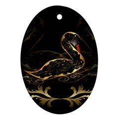 Wonderful Swan In Gold And Black With Floral Elements Ornament (oval)  by FantasyWorld7