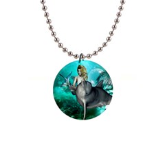 Beautiful Mermaid With  Dolphin With Bubbles And Water Splash Button Necklaces by FantasyWorld7