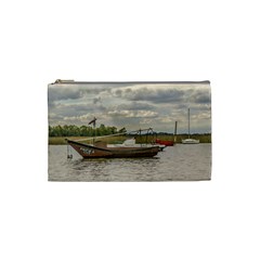 Fishing And Sailboats At Santa Lucia River In Montevideo Cosmetic Bag (small)  by dflcprints