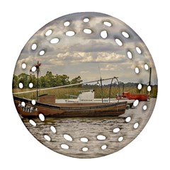 Fishing And Sailboats At Santa Lucia River In Montevideo Ornament (round Filigree)  by dflcprints