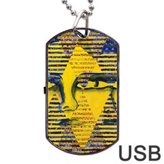 Conundrum Ii, Abstract Golden & Sapphire Goddess Dog Tag Usb Flash (one Side) by DianeClancy