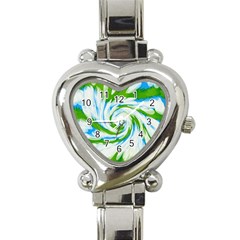 Tie Dye Green Blue Abstract Swirl Heart Italian Charm Watch by BrightVibesDesign