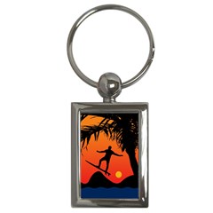 Man Surfing At Sunset Graphic Illustration Key Chains (rectangle)  by dflcprints