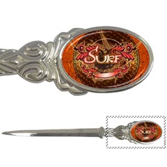 Surfing, Surfboard With Floral Elements  And Grunge In Red, Black Colors Letter Openers by FantasyWorld7