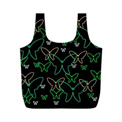 Green Butterflies Full Print Recycle Bags (m)  by Valentinaart