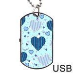 Light and Dark Blue Hearts Dog Tag USB Flash (Two Sides)  Front