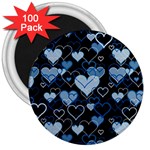 Blue harts pattern 3  Magnets (100 pack) Front