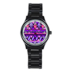 Seamless Purple Pink Pattern Stainless Steel Round Watch by Nexatart