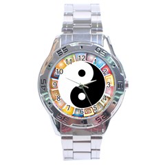 Yin Yang Eastern Asian Philosophy Stainless Steel Analogue Watch by Nexatart