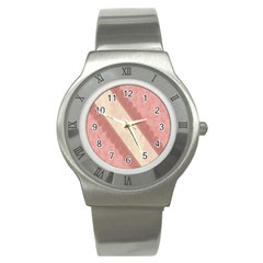 Background Pink Great Floral Design Stainless Steel Watch by Nexatart