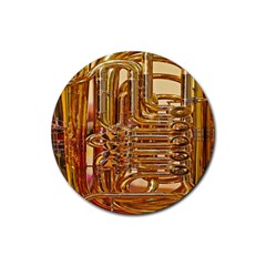 Tuba Valves Pipe Shiny Instrument Music Rubber Round Coaster (4 Pack)  by Nexatart