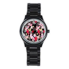 Flower Arrangements Season Rose Butterfly Floral Pink Red Yellow Stainless Steel Round Watch by Alisyart