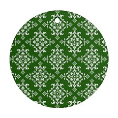 St Patrick S Day Damask Vintage Green Background Pattern Ornament (round) by Simbadda