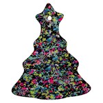 Neon Floral Print Silver Spandex Christmas Tree Ornament (Two Sides) Front