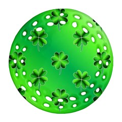 Shamrock Green Pattern Design Ornament (round Filigree) by Simbadda