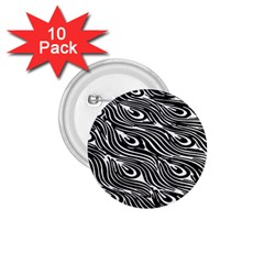 Digitally Created Peacock Feather Pattern In Black And White 1 75  Buttons (10 Pack) by Simbadda