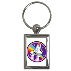 Badge Patch Pink Rainbow Rocket Key Chains (rectangle)  by Amaryn4rt