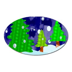 Christmas Trees And Snowy Landscape Oval Magnet by Simbadda