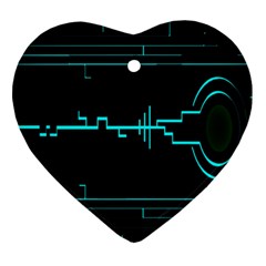 Blue Aqua Digital Art Circuitry Gray Black Artwork Abstract Geometry Heart Ornament (two Sides) by Simbadda