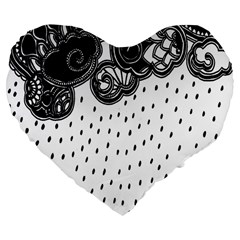 Batik Rain Black Flower Spot Large 19  Premium Flano Heart Shape Cushions by Mariart