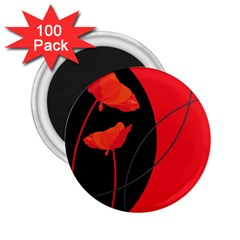Flower Floral Red Black Sakura Line 2 25  Magnets (100 Pack)  by Mariart