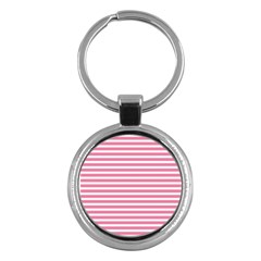 Horizontal Stripes Light Pink Key Chains (round)  by Mariart