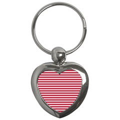 Horizontal Stripes Red Key Chains (heart)  by Mariart
