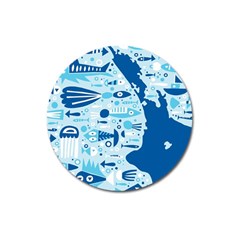 New Zealand Fish Detail Blue Sea Shark Magnet 3  (round) by Mariart