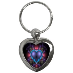 Blue Heart Fractal Image With Help From A Script Key Chains (heart)  by Simbadda