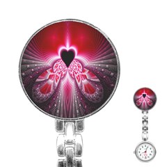 Illuminated Red Hear Red Heart Background With Light Effects Stainless Steel Nurses Watch by Simbadda