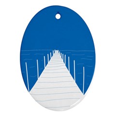 Bridge Sea Beack Blue White Oval Ornament (two Sides) by Mariart