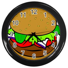 Fast Food Lunch Dinner Hamburger Cheese Vegetables Bread Wall Clocks (black) by Mariart