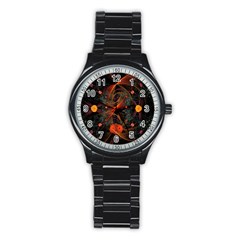 Fractal Wallpaper With Dancing Planets On Black Background Stainless Steel Round Watch by Nexatart