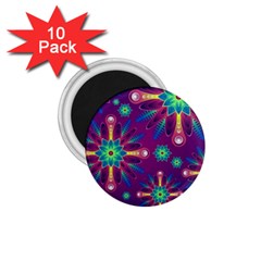 Purple And Green Floral Geometric Pattern 1 75  Magnets (10 Pack)  by LovelyDesigns4U