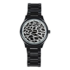 Black And White Giraffe Skin Pattern Stainless Steel Round Watch by Nexatart