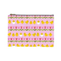 Easter - Chick And Tulips Cosmetic Bag (large)  by Valentinaart