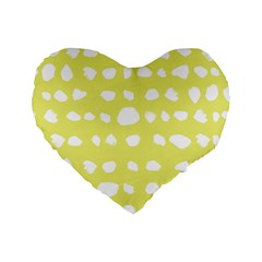 Polkadot White Yellow Standard 16  Premium Flano Heart Shape Cushions by Mariart