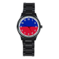 Civil Flag Of Haiti (without Coat Of Arms) Stainless Steel Round Watch by abbeyz71