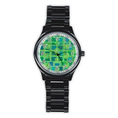 Green Abstract Geometric Stainless Steel Round Watch by Nexatart