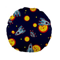 Rocket Ufo Moon Star Space Planet Blue Circle Standard 15  Premium Round Cushions by Mariart