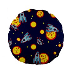Rocket Ufo Moon Star Space Planet Blue Circle Standard 15  Premium Flano Round Cushions by Mariart