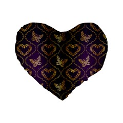 Flower Butterfly Gold Purple Heart Love Standard 16  Premium Heart Shape Cushions by Mariart