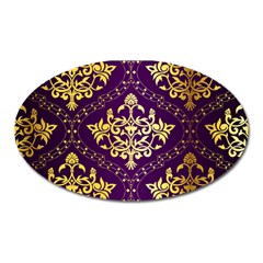 Flower Purplle Gold Oval Magnet by Mariart
