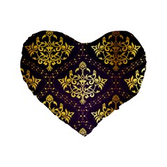 Flower Purplle Gold Standard 16  Premium Heart Shape Cushions by Mariart