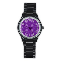 Purple Flower Rose Sunflower Stainless Steel Round Watch by Mariart