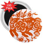 Chinese Zodiac Horoscope Pig Star Orange 3  Magnets (100 pack) Front