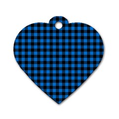 Lumberjack Fabric Pattern Blue Black Dog Tag Heart (two Sides) by EDDArt
