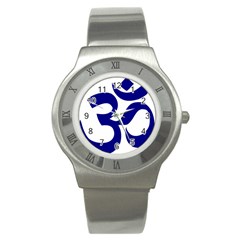 Om Symbol (navy Blue) Stainless Steel Watch by abbeyz71