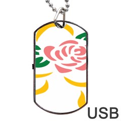 Pink Rose Ribbon Bouquet Green Yellow Flower Floral Dog Tag Usb Flash (two Sides) by Mariart